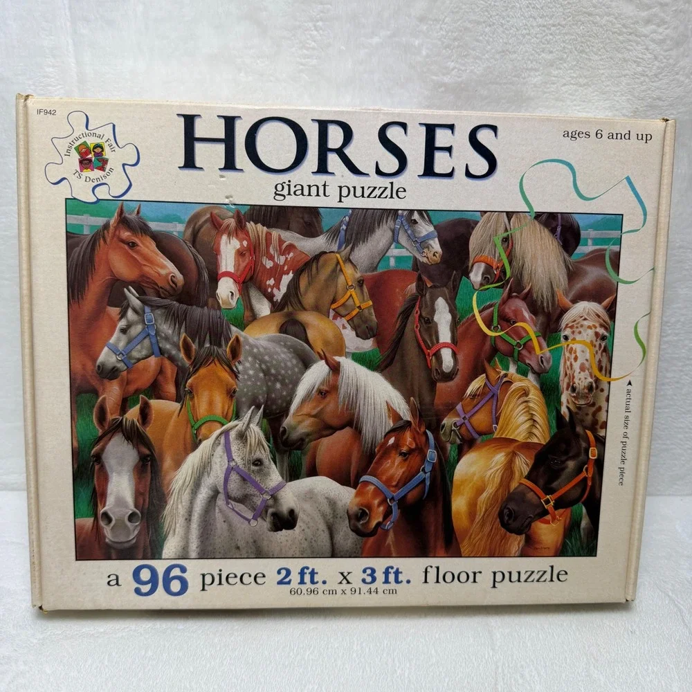 Horses 96 Piece Floor Puzzle Large Jigsaw Pieces for Kids Multicolor Equestrian‎